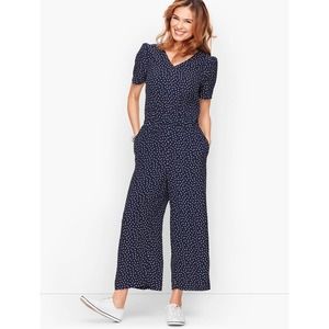 Women's Size 10 Talbots Navy Blue Polka Dot Short Sleeve Jumpsuit